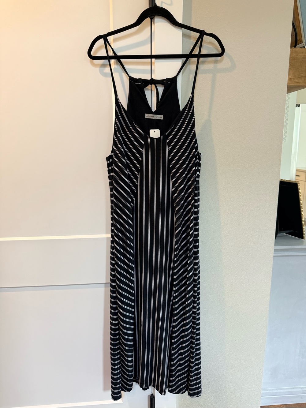 Athleta Black and White Striped Maxi Dress with a built in support bra
